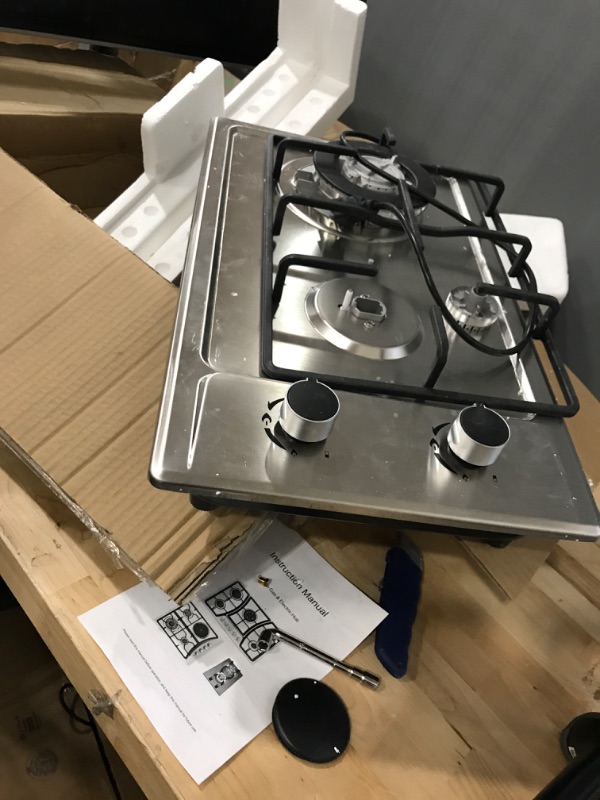 Photo 2 of 12" Gas Cooktops, 2 Burner Drop-in Propane/Natural Gas Cooker, 12 Inch Stainless Steel Gas Stove Top Dual Fuel Easy to Clean (12Wx20L)