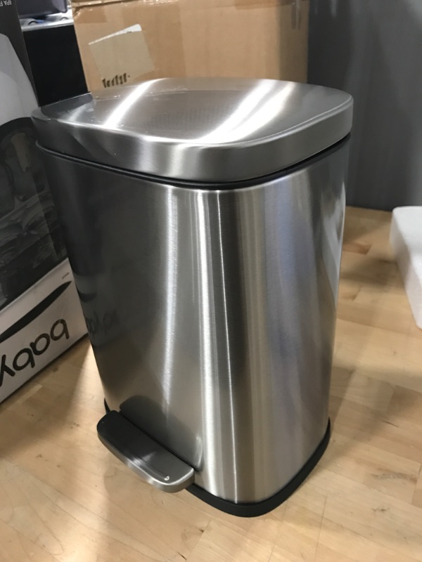 Photo 2 of Amazon Basics 5 Liter / 1.3 Gallon Soft-Close, Smudge Resistant Trash Can with Foot Pedal - Brushed Stainless Steel, Satin Nickel Finish 5L / 1.3 Gallon