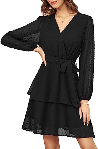 Photo 1 of GRACE KARIN Women Wrap V Neck Long Lantern Sleeve Smocked Midi Dress Aline Swing Casual Party Cocktail Wedding Dress size 2xl