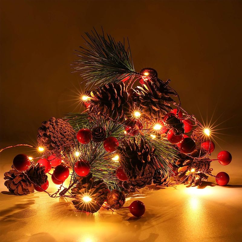 Photo 1 of ***SEE NOTES*** Christmas Garland with Lights, Red Berry Pine Cone 6.5FT 20 LED Garland Lights Battery Operated, led Garland String Lights, Christmas Decorations for Home Indoor Fireplace Mantel Xmas Decor