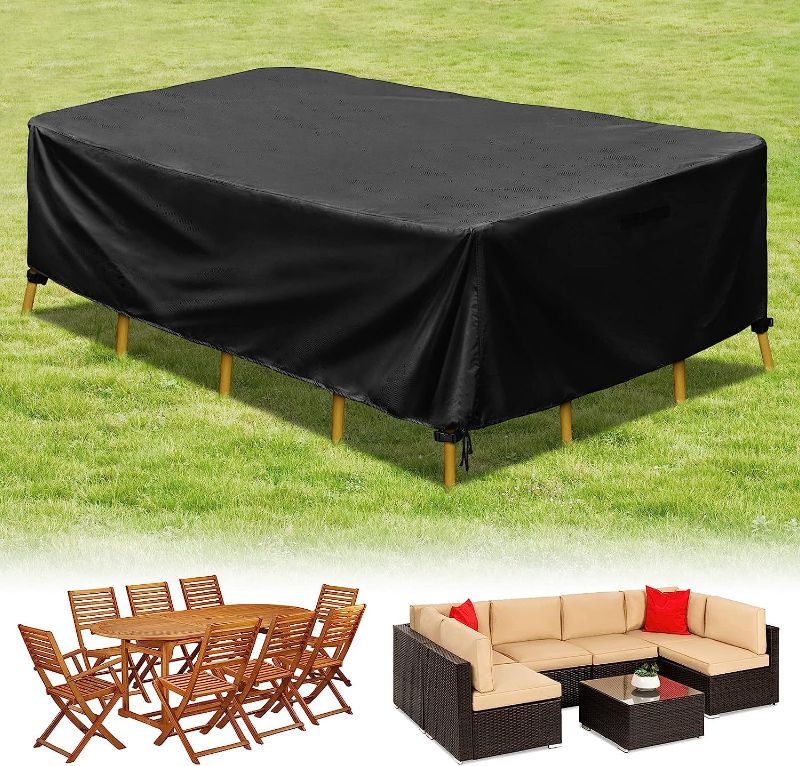 Photo 1 of 118 Inch Patio Furniture Cover, Waterproof Outdoor Furniture Cover for Patio Table and Chair, Heavy Duty Rectangular Patio Furniture Set Cover for Snow Protection, 118" L x 57.5" W x 27" H