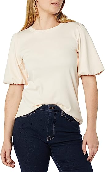 Photo 1 of Amazon Aware Women's Organic Cotton Jersey Puff Sleeve Crewneck Top (Available in Plus Size)