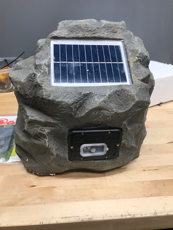 Photo 2 of Alpine Corporation Waterproof Bluetooth Solar-Powered Outdoor Wireless Rock Speaker, Gray