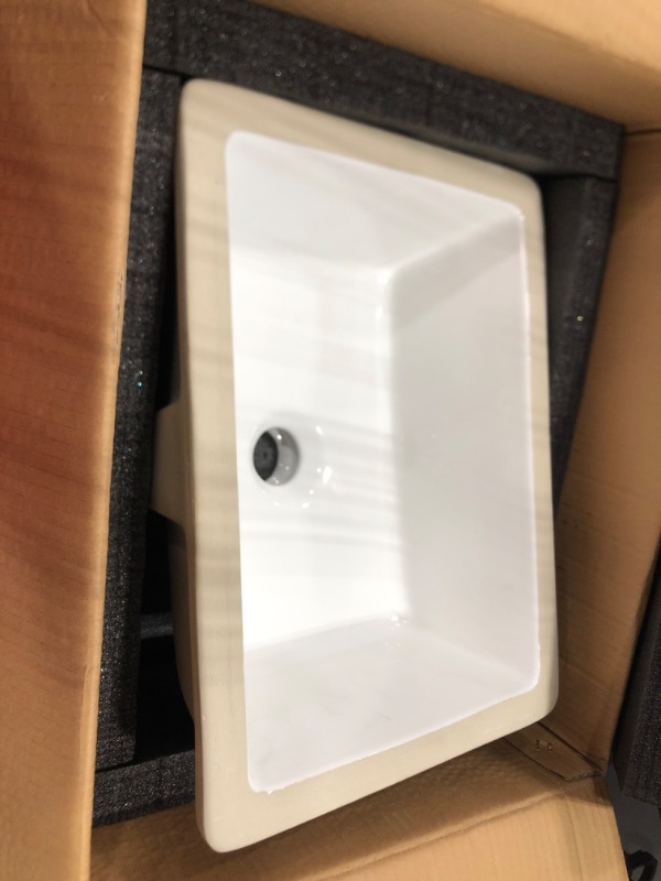 Photo 2 of KINGWONG 13.98" x 9.85" White Rectangle Vessel Sink for Bathrooms Morden Small Undermount Bathroom Sink Ceramic Porcelain Vanity Under Counter Basin sink with Overflow