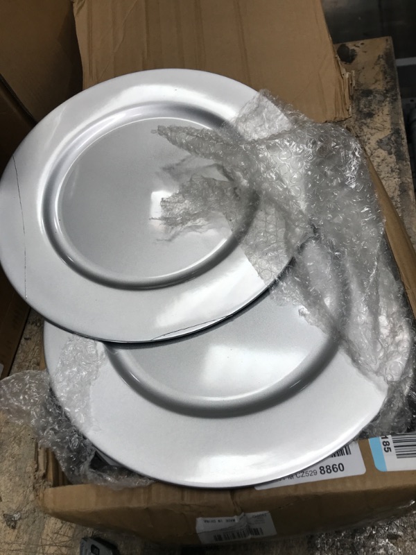 Photo 2 of 24 Pcs Plastic Charger Plates Round Dinner Chargers 13 Inch Chargers for Dinner Plates Disposable Charger Service Plates for Christmas Halloween Wedding Party Catering Event Decoration (Silver)