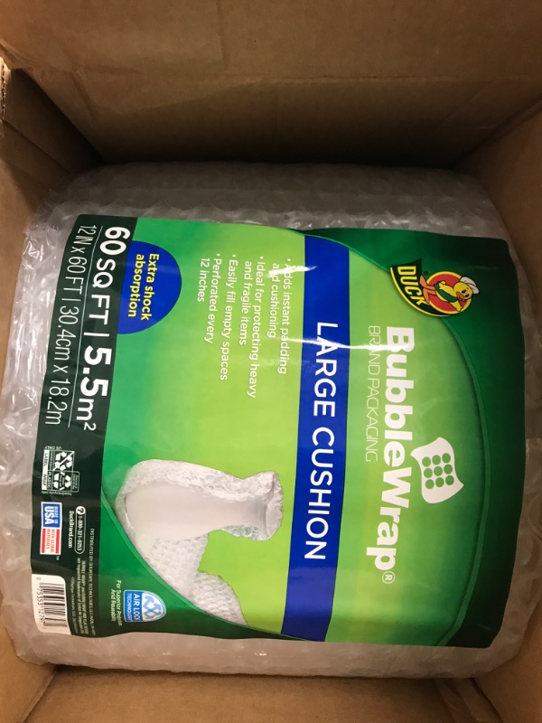 Photo 2 of Duck Brand Large Bubble Wrap Cushioning, 5/16" Bubbles for Extra Protection Packing, Shipping, and Moving, Perforated Every 12", 12" x 60' per Roll 12 in. x 60 ft.