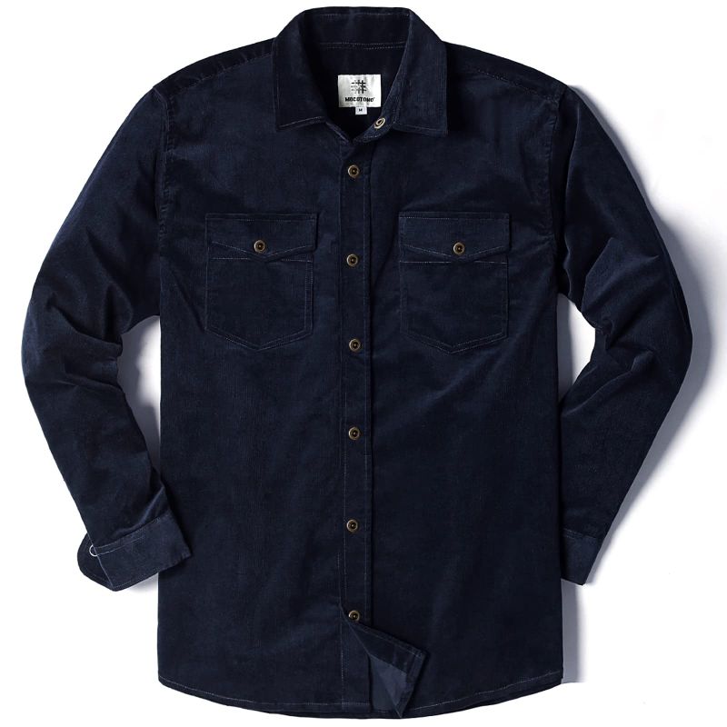 Photo 1 of MOCOTONO Mens Cotton Stretch Corduroy Shirt Long Sleeve Casual Button-Up Jackets XX-Large Navy Blue