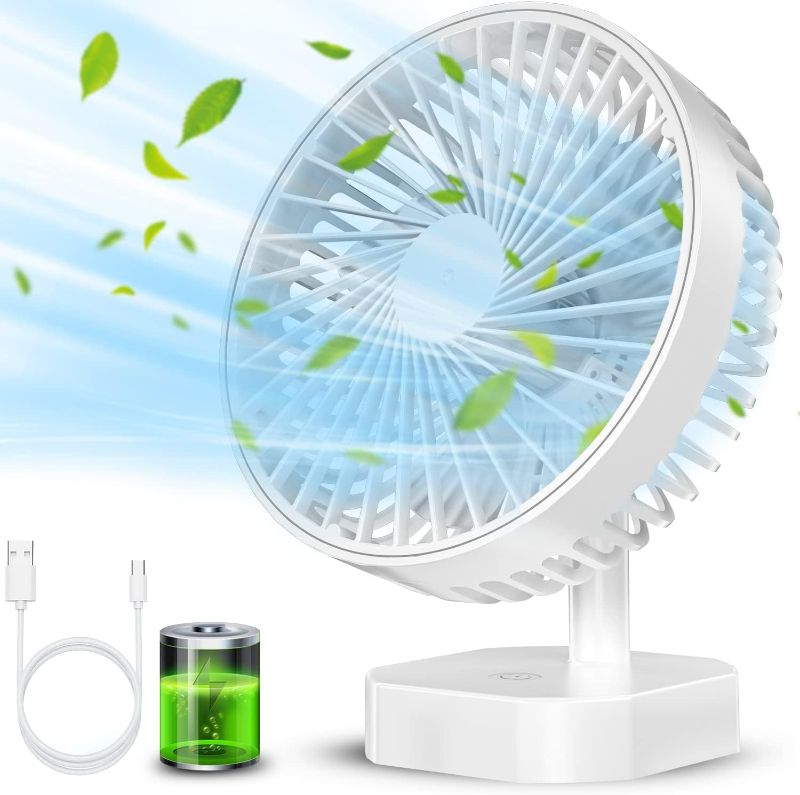 Photo 1 of Deleaboa 5000mAh Personal USB Desk Fan, 6.5 Inch Quiet Portable Battery Operated Fan, 3 Speeds Strong Wind, Office Desk Fan, Portable USB Fan For Home Office Car Outdoor Bedroom Travel Camping, White
