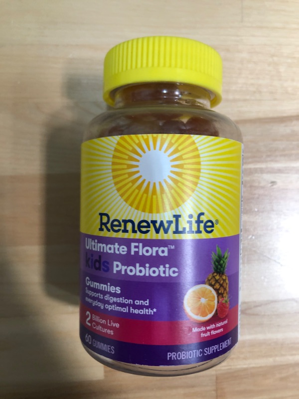 Photo 2 of exp 7/2023
Renew Life Kids Probiotic - Ultimate Flora Kids Probiotic Gummies Probiotic Supplement - Dairy & Soy Free - 2 Billion CFU - Fruit Flavor, 60 Chewable Gummies Original