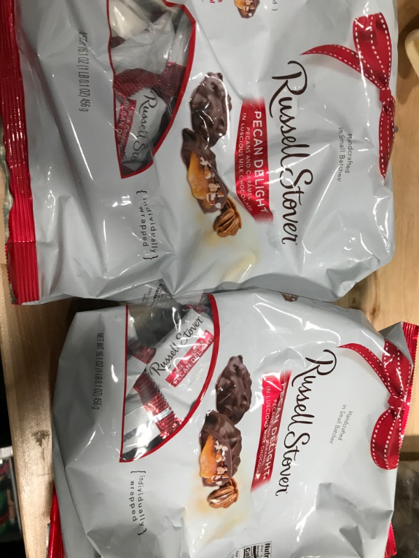 Photo 2 of **2 PACK**  Russell Stover Pecan Delight, 16.1 Ounce Gusset Bag, Milk Chocolate Covered Candy Pack, Crunchy Pecans and Buttery Caramel Covered In Sweet Milk Chocolate Candy, Individually Wrapped Pecan Delight 1 Pound (Pack of 1) Best By: 09/01/2023