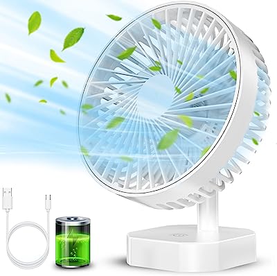 Photo 1 of Deleaboa 5000mAh Personal USB Desk Fan, 6.5 Inch Quiet Portable Battery Operated Fan, 3 Speeds Strong Wind, Office Desk Fan, Portable USB Fan For Home Office Car Outdoor Bedroom Travel Camping, White