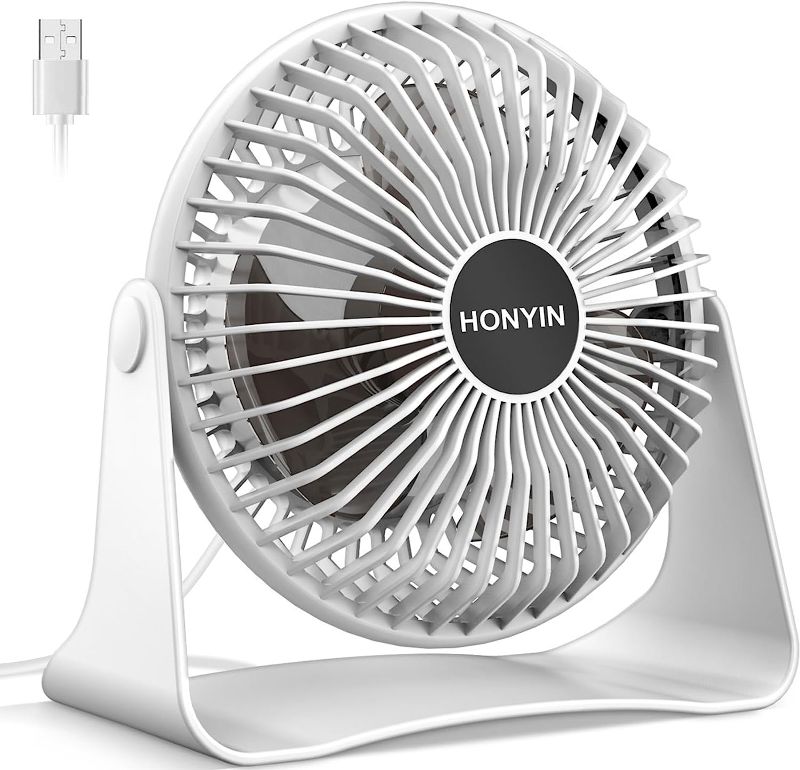 Photo 1 of HONYIN Small USB Desk Fan, 3 Speeds Desktop Table Cooling Fan, 360° Rotatable, Strong Wind, Quiet Personal Little Fan Powered by USB for Bedroom Home Office