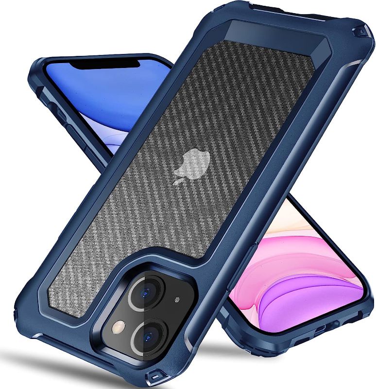 Photo 1 of Tuerdan iPhone 13 Case, [Military Grade Shockproof] [Hard Carbon Fiber Back] [Soft TPU Bumper Frame] Anti-Scratch, Fingerprint Resistant, Protective Phone Case for iPhone 13, 6.1 Inch (Blue)
Pack of 2