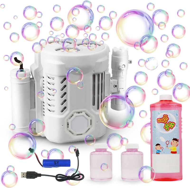 Photo 1 of Bubble Machine, Automatic Bubble Maker Blower, Portable Bubble Machine for Kids Boys Girls with 50000+ Bubbles Per Minute, Summer Outdoor Indoor Toys for Parties, Birthday, Wedding Stage (White)