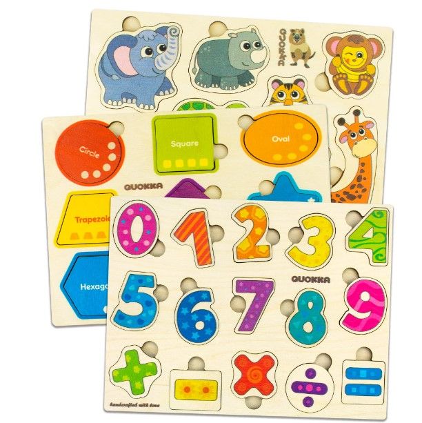 Photo 1 of Quokka Wooden Toys for 1 2 3 - Toddler Puzzles Pack for Babies - Educational Games for Learning Numbers, Shape, Animals
