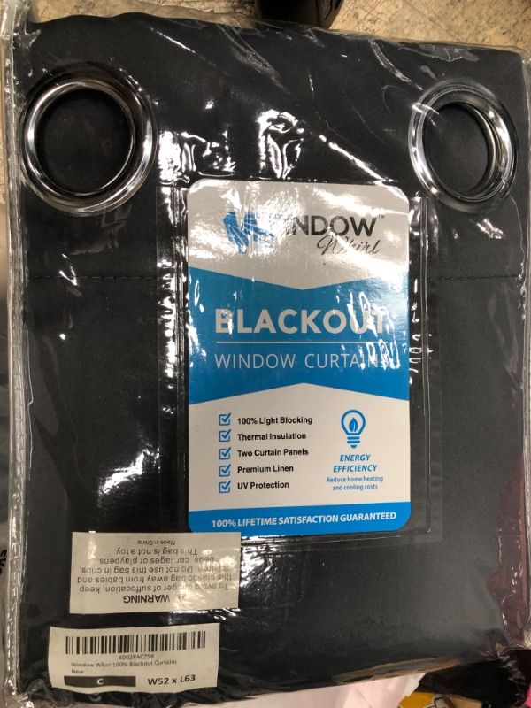 Photo 2 of 100% Blackout Window Curtains: Room Darkening Thermal Window Treatment with Light Blocking Black Liner for Bedroom, Nursery and Day Sleep - 2 Pack of Drapes, Charcoal (63” Drop x 52” Wide Each) Charcoal W52 x L63