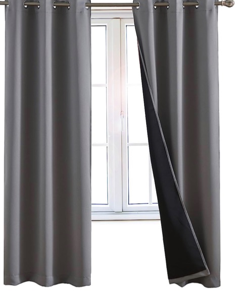 Photo 1 of 100% Blackout Window Curtains: Room Darkening Thermal Window Treatment with Light Blocking Black Liner for Bedroom, Nursery and Day Sleep - 2 Pack of Drapes, Glacier Gray (72” Drop x 42” Wide Each