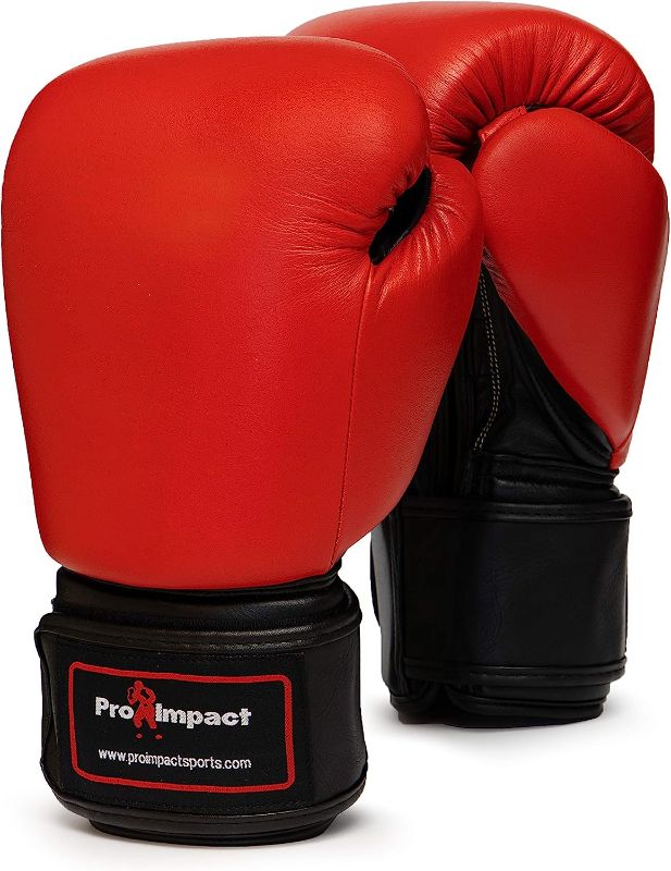 Photo 1 of 12 OZ.
Pro Impact Genuine Leather Boxing Gloves - Durable Knuckle Protection w/Wrist Support for Boxing MMA Muay Thai or Fighting Sports Training/Sparring Use

