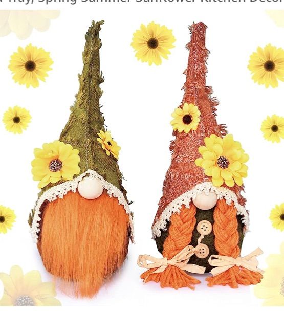 Photo 1 of  Summer Sunflower Gnome Decorations for Home, 4PCS Sunflowers Gnomes Plush Home Decor Clearance for Tiered Tray, Spring Summer Sunflower Kitchen Decor Gifts
