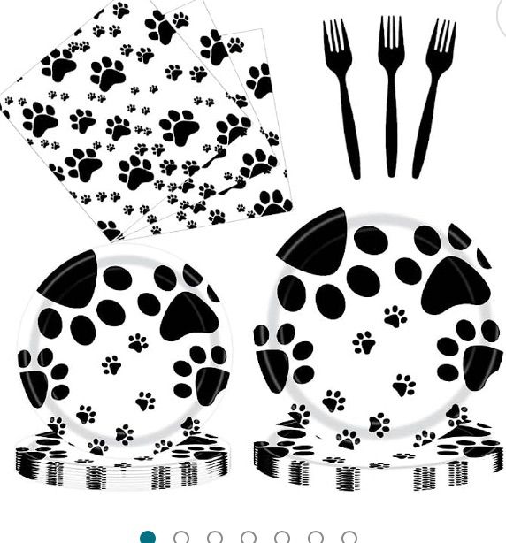 Photo 1 of 96Pcs Animal Footprints Party Decorations Supplies Birthday Party Plates, Paper Napkins and Forks Set Disposable Dinnerware Set 24 Guest