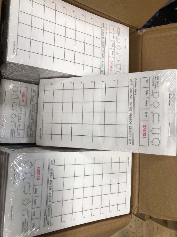 Photo 2 of 60 Pads Guest Check Pads,100 Sheets/pad, 6000 Sheets in Total, White Server Pad Order Pad Paper 1 Part Guest Check with 8 Lines Notepad for Waiter and Waitress Receipt Book, Diners, Restaurant