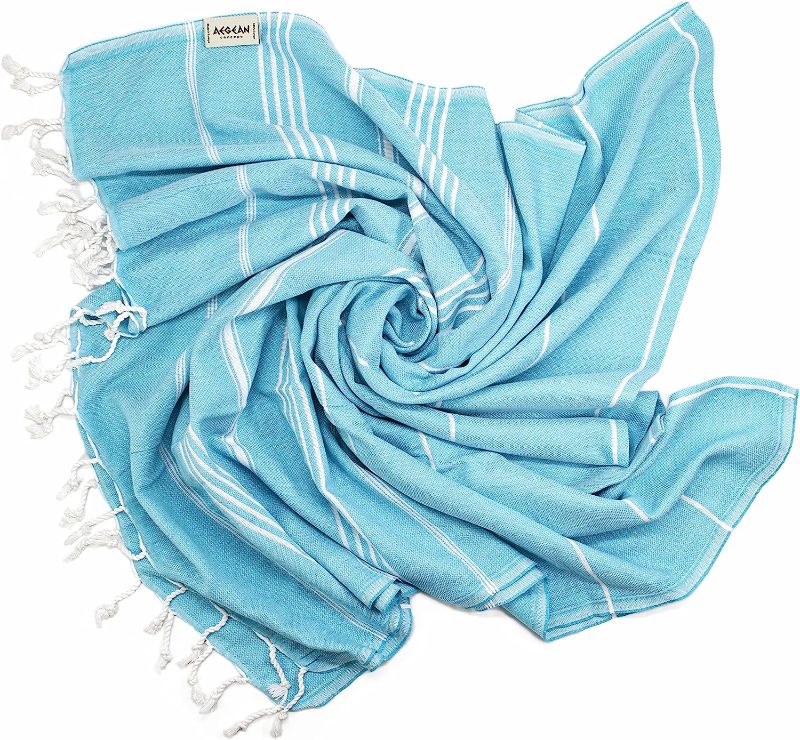 Photo 1 of 2pcks of Aegean Concept - Turkish Beach Towel (37 x 77), Sandproof, Prewashed for Soft Feel, 100% Cotton, Quick Dry, Oversized Towels for Travel, Pool, Must Haves with Lively Colors (Turquoise)