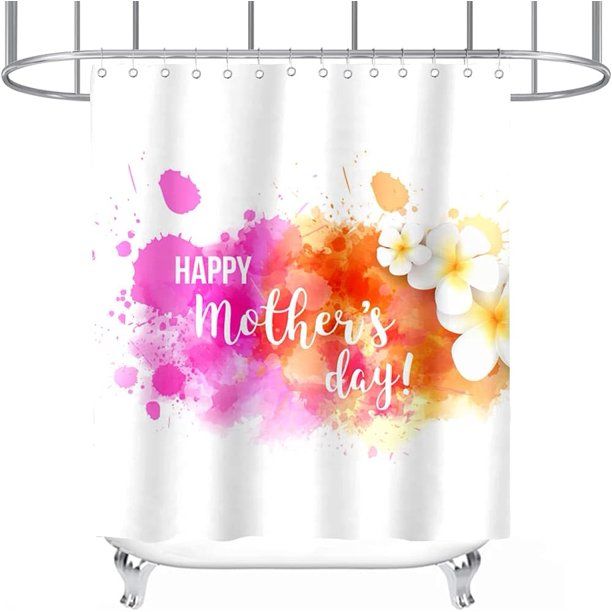 Photo 1 of 2pcks of Happy Mother's Day Shower Curtain Watercolor Floral Carnation Theme for Kids Bathroom Decor Cloth Fabric Sets with Hooks Waterproof Washable 72 x 72 Inches White Orange and Purple