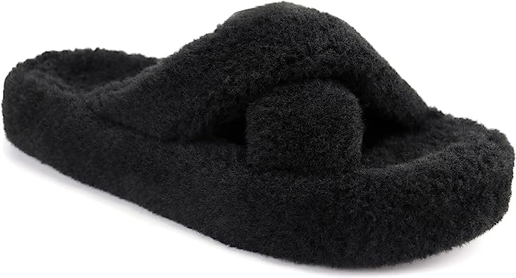 Photo 1 of JABASIC Women Cross Band Slippers Orthopedic Slides with Arch Support Faux Fur slides House Slipper Indoor Outdoor size 9