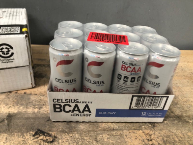 Photo 1 of ( EXPIRED 5/23 ) CELSIUS BCAA +Energy Post-Workout Recovery & Hydration Drink 12 Fl Oz, Sparkling Blue Razz (Pack of 12),12 Fl Oz (Pack of 12) Sparkling Blue Razz 12 Fl Oz (Pack of 12)