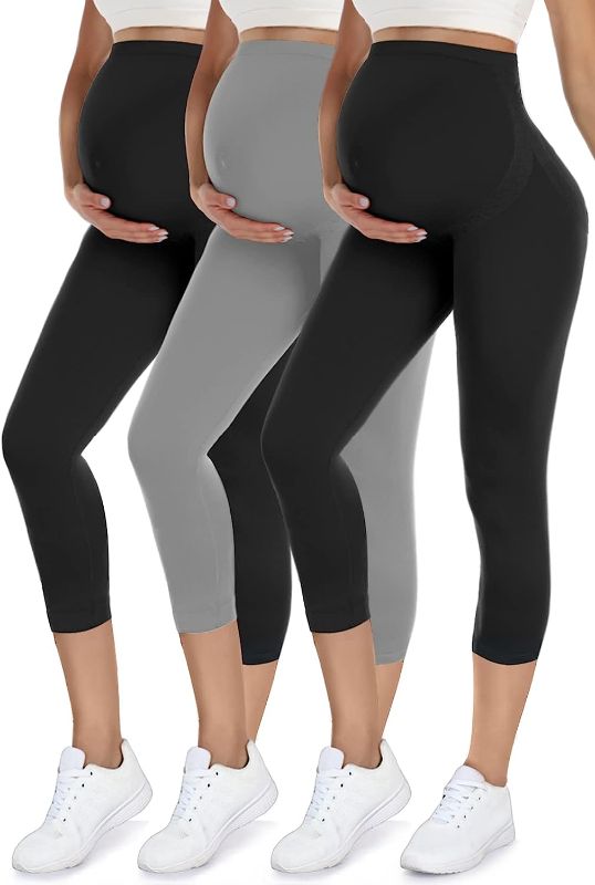 Photo 1 of 2/3 Pack Maternity Capri Leggings for Women Over The Belly Butt Lift - Pregnancy Yoga Pants