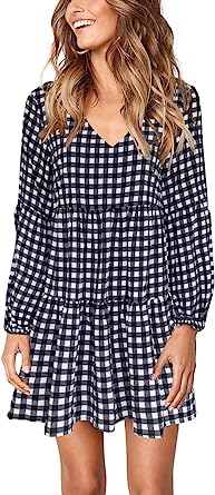 Photo 1 of Cosonsen Womens Printed Swing Shift Dress Long Sleeve V Neck Tunic Dress
3XL