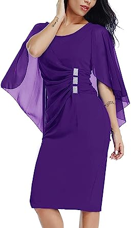 Photo 1 of LALAGEN Womens Chiffon Plus Size Ruffle Flattering Cape Sleeve Bodycon Party Pencil Dress S-XXXL
