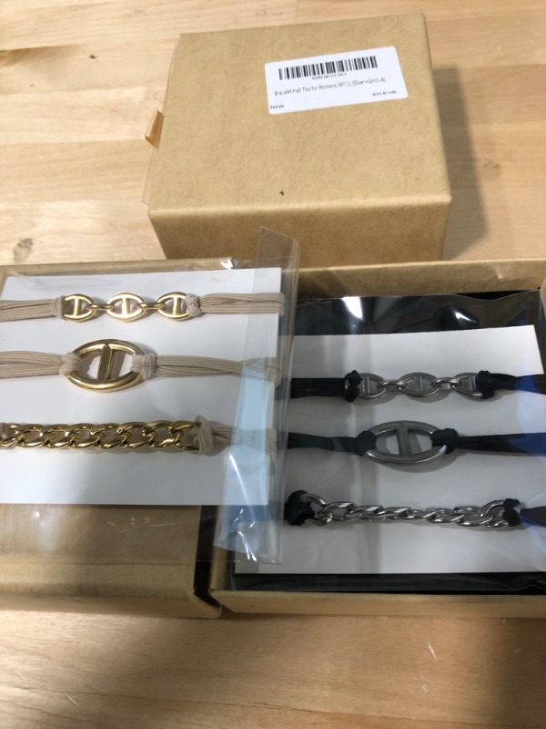 Photo 1 of 6 PCS Bracelet Hair Ties With Gold Silvery and Beige Elastic Hair Ties Bracelet for Women Looks Awesome On Your Wrist and Great In Your Hair Accessories for Women Girls
