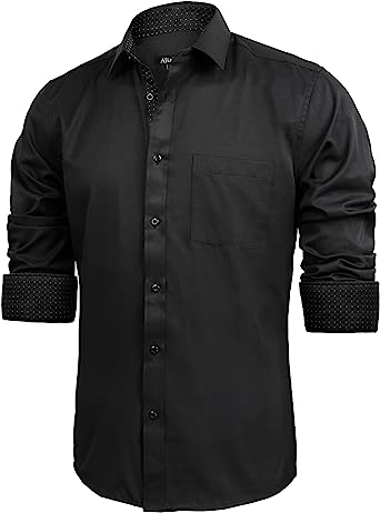 Photo 1 of Alizeal Men's Business Slim Fit Dress Shirt Long Sleeve Patchwork Button-Down Shirt
