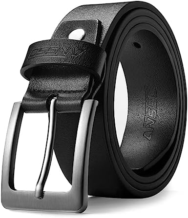 Photo 2 of ANSSO Men Belt, 1.32" Genuine Leather Dress Belt with Single Prong Buckle
