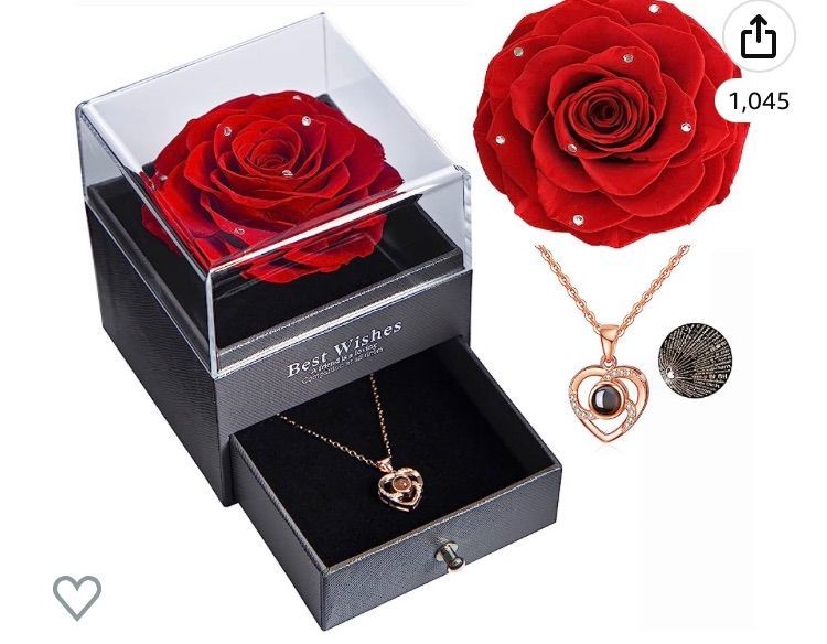 Photo 1 of *COLOR AND NECKLACE MAY VARY** ** IMAGE JUST FOR REFERENCE** Real Preserved Rose with Love You 100 Languages Necklace Box Gift for Her, Birthday Gift for Women, Rose Gift for Anniversary, Valentine's Day, Mother's Day, Christmas