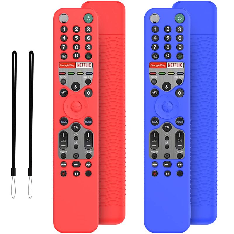 Photo 1 of 2-TOLUOHU 2 Pack Remote Cover for Sony RMF-TX600U RMF-TX500U Remote Control, Sony Remote Cover Case,Smart TV Remote Sleeve Holder Skin Battery Protector with Lanyard(Red+Blue) B-Red+Blue