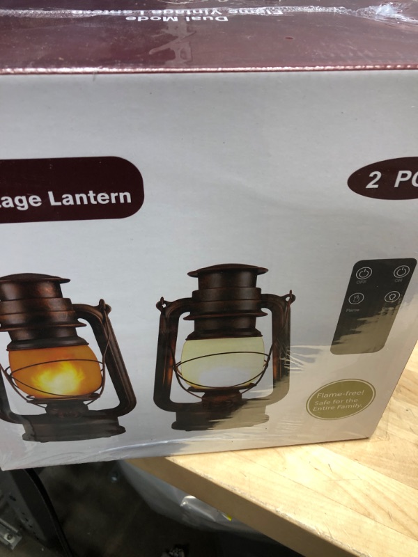 Photo 2 of 2 Pack Led Vintage Camping Lantern Decorative, Outdoor Lanterns for Patio Waterproof with Remote, Battery Operated Lantern Flickering Flame with Two Modes for Garden Party Christmas Decorations