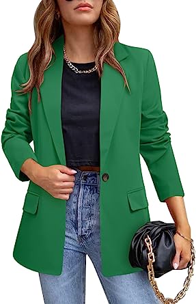 Photo 2 of CRAZY GRID Womens Casual Blazer Jacket Pockets Long Sleeve Open Front Work Office Blazer Lapel Button Jacket MEDIUM