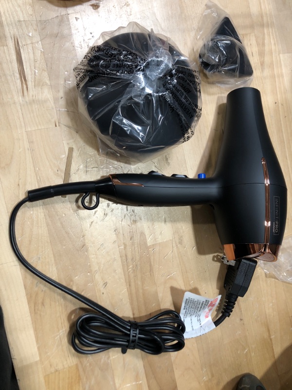 Photo 2 of *** POWERS ON *** INFINITIPRO BY CONAIR Hair Dryer with Diffuser, 1875W AC Motor Pro Hair Dryer with Ceramic Technology, Includes Diffuser and Concentrator, Black Full Size Black