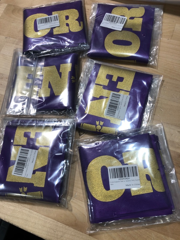 Photo 2 of 6 ITEMS, Purple Graduation Sash with Gold Glitter Letter Senior 2023 BUNDLE