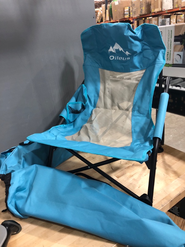 Photo 2 of **Oileus Low Beach Chair**
 for Beach Tent & Shelter & Camping | Outdoor Ultralight Backpacking Folding Recliner Chairs with Cup Holder & Storage Bag, Carry Bag, Breeze Mesh Back, Compact Duty 2 Pcs Chair