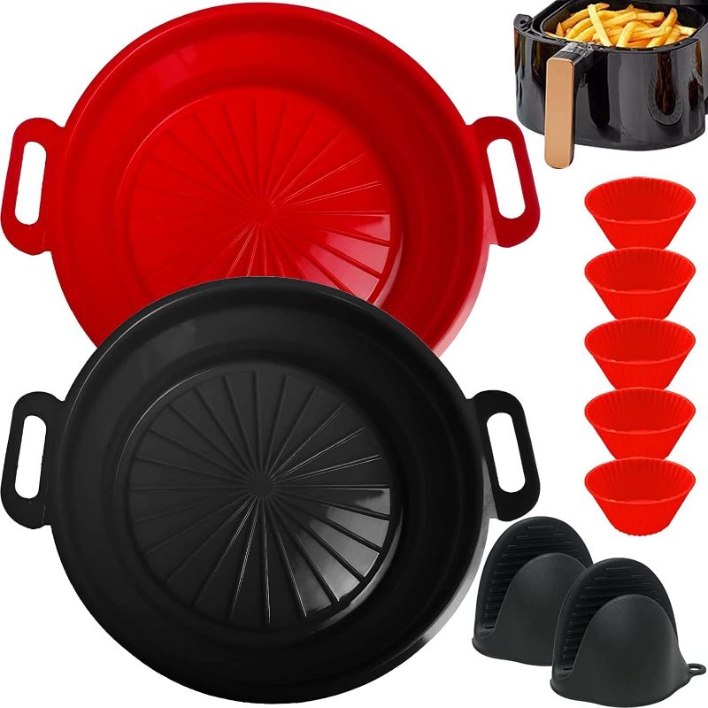 Photo 1 of Air Fryer Silicone Liners, Moleath 8.3inch 4Pc Round Air Fryer Accessories Collapsible Airfryer Basket Liners, Reusable Air Fryer Pot Bowl for 5.5QT-7QT Air Fryers with Silicone Mitts & Muffin Cups