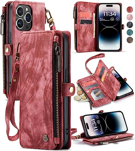 Photo 1 of Defencase for iPhone 14 Plus Case, iPhone 14 Plus Case Wallet for Women Men, Durable PU Leather Magnetic Buckle Flip Strap Wristlet Zipper Card Holder Wallet Phone Cases for iPhone 14 Plus [6.7"], Red- 8 pack 