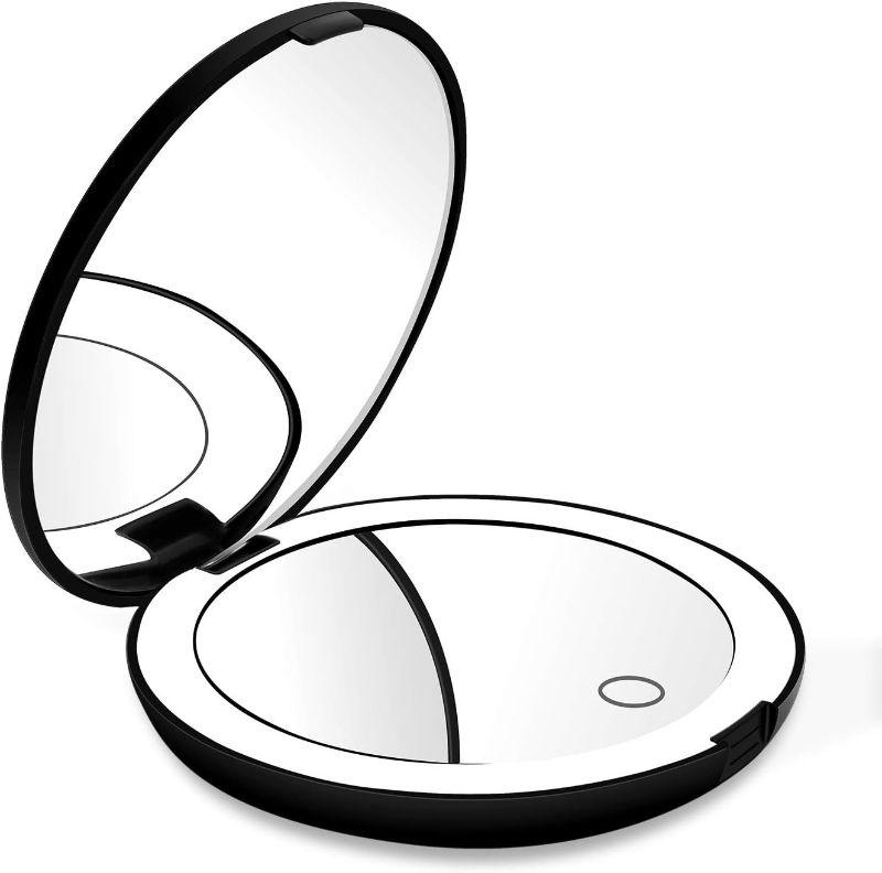 Photo 1 of 2 pack - deweisn Folding Compact Rechargeable Lighted Makeup Mirror for Travel, Purse and Handbags1X and 10X Magnifying Handheld Makeup Mirror Diameter 5”x Thick 0.33" Double Side Mirror
