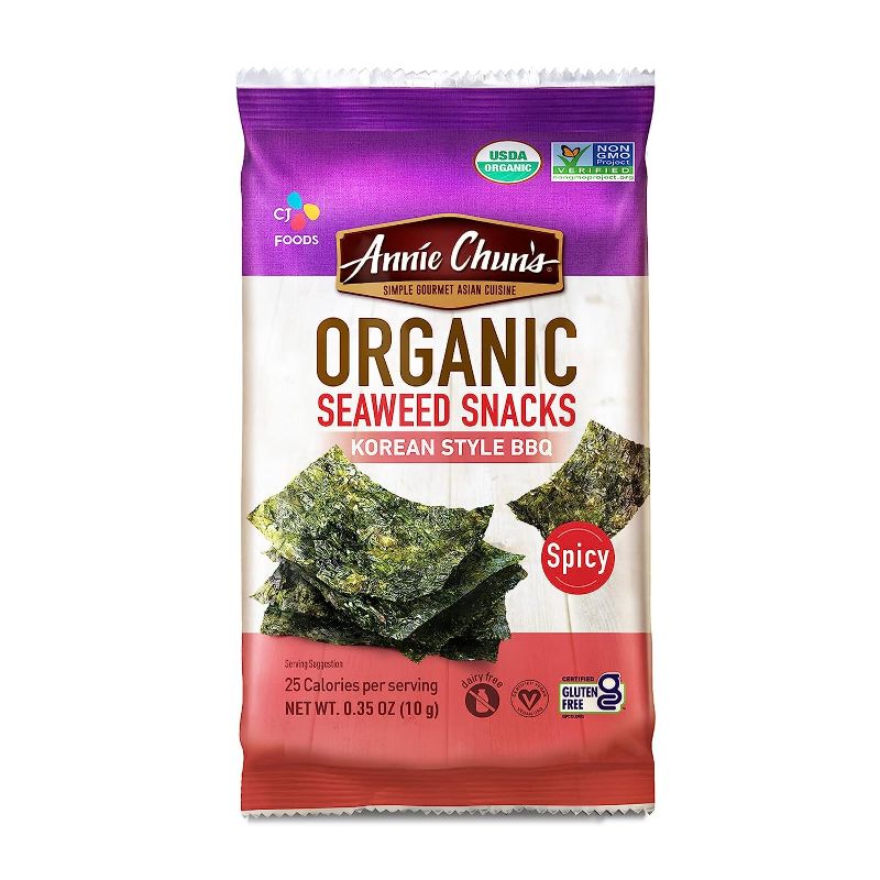 Photo 1 of 
Best by 8/12/2023*****Annie Chun's - Crispy Organic Seaweed, Korean Spicy BBQ Flavor, Keto, Vegan, Gluten Free, Dairy Free, Hearty & Delicious Snacks, 0.35-Oz (Pack of 12)
