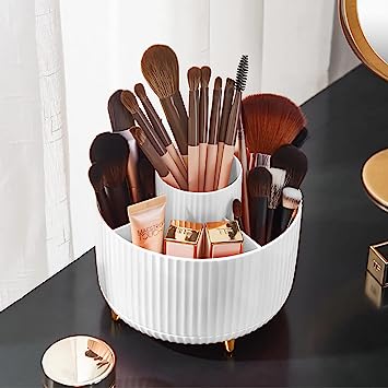 Photo 1 of Diesisa Makeup Brush Holder Organizer,360° Rotating Makeup Brush Organizer,5 Slot Make up Brushes Cup for Cosmetics, Nail Polish, Art Supply, Bathroom Vanity Desktop Organizer - White