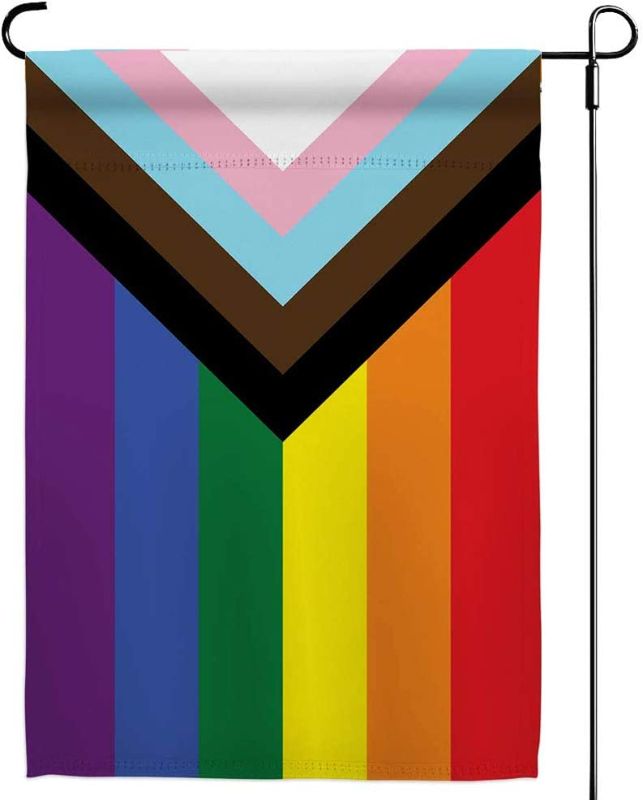 Photo 1 of 2 PACK**Progress Pride Rainbow Garden Flags - Inclusive Progress Yard Small Flag 12.5x18 Inch for LGBTQ Lesbian Gay Transgender
