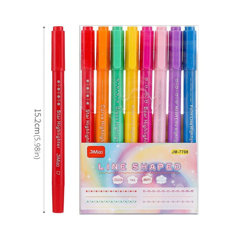 Photo 1 of 8 Colors Double Tip Highlighter Pen Flowers Line Shaped Marker with Roller Tip Curve Liner Marker for Writing Journaling Drawing- 2 SETS 
