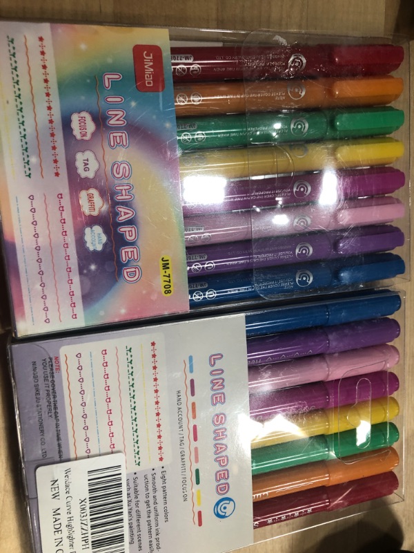 Photo 2 of 8 Colors Double Tip Highlighter Pen Flowers Line Shaped Marker with Roller Tip Curve Liner Marker for Writing Journaling Drawing- 2 SETS 
